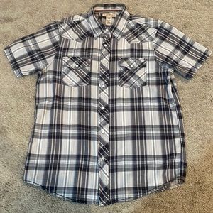 Beautiful Unique Vintage Marble Button Up Shirt Navy Light Blue White Route 66